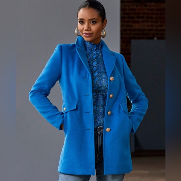 Boston Proper Classic Princess Blue Tailored Pea Coat Size 8 Old Money Preppy - Picture 12 of 12